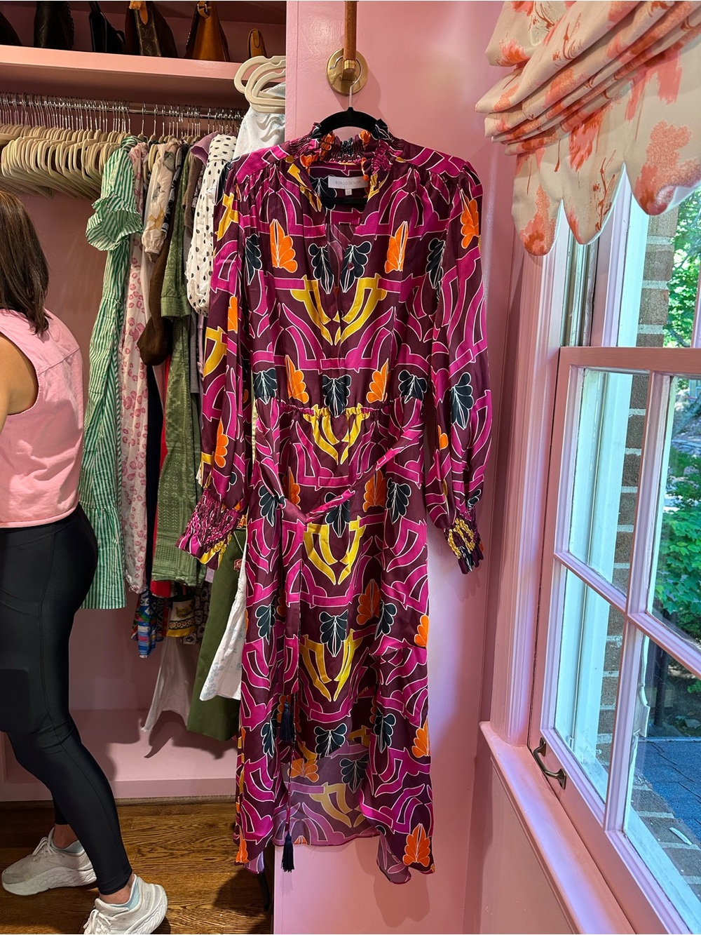 Borgo De Nor Magenta Floral Maxi Dress with Orange & Yellow Accents